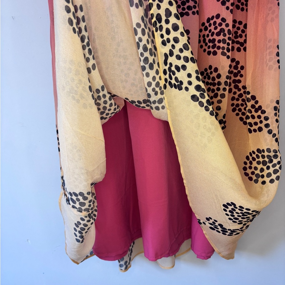Anthropologie V-Neck Ombre Pink & Yellow Printed Chiffon Maxi Dress Sz L Lined - Picture 7 of 13